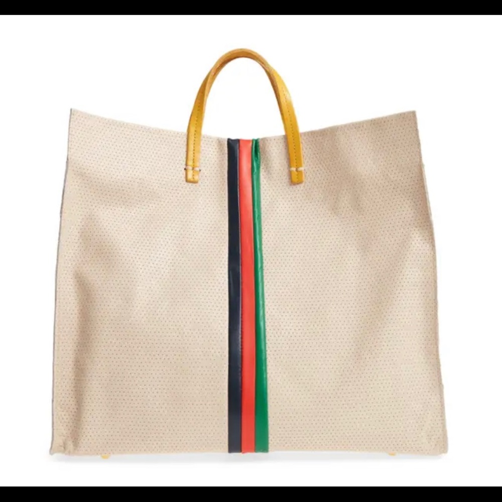Clare V Cream Tote with Multicolor Stripes
